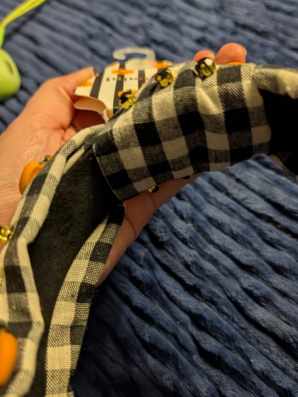Piper K Black Gingham Pumpkin Embellished Headband